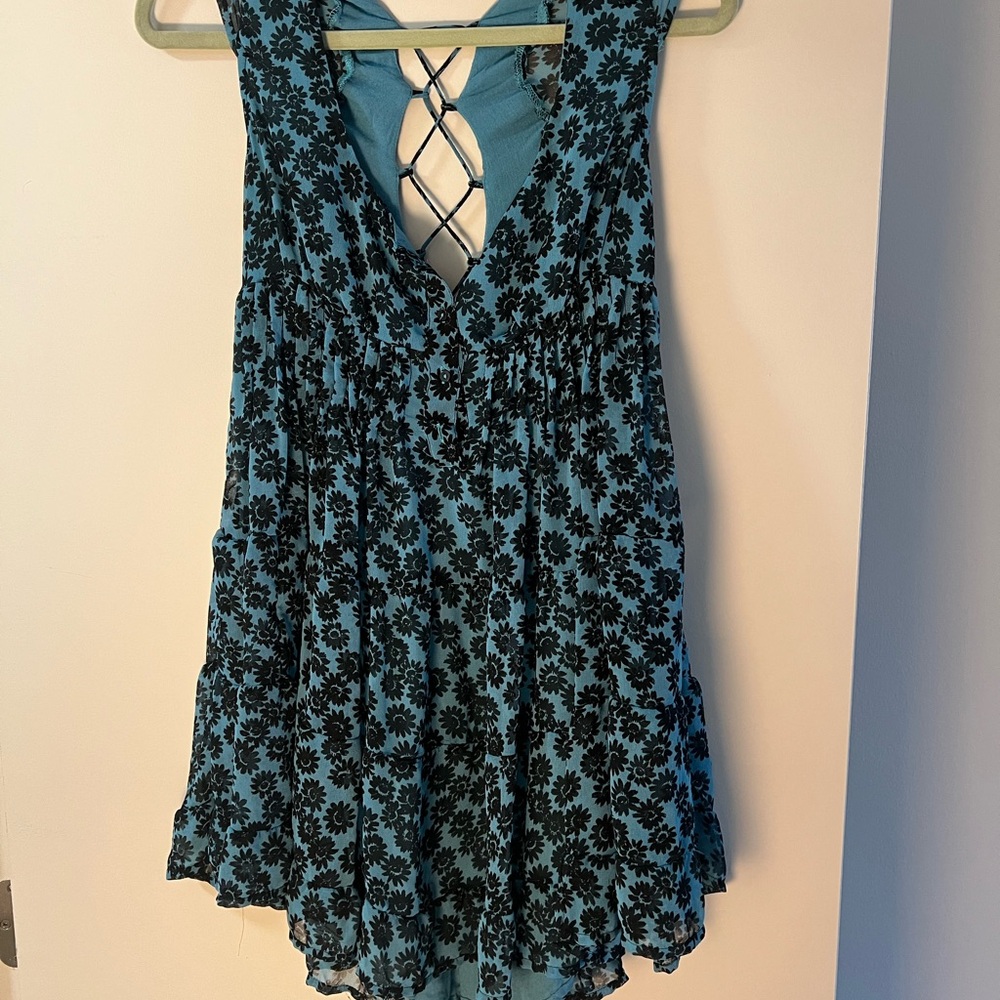 UO Floral Blue Sleeveless Mini Dress